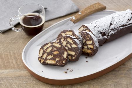Chocolate salami with coffee