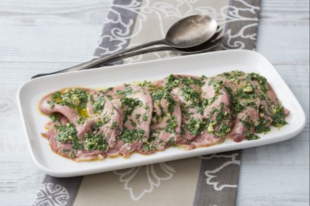 Cured tongue with green sauce