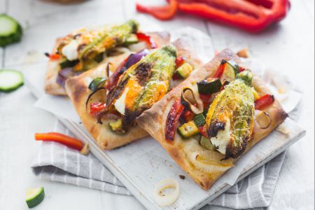 Vegetable flatbreads and stuffed zucchini flowers