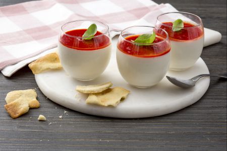Panna cotta with cherry tomato coulis