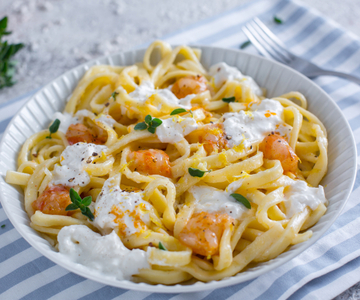 Lemon Scialatielli with Buffalo Mozzarella and Prawns
