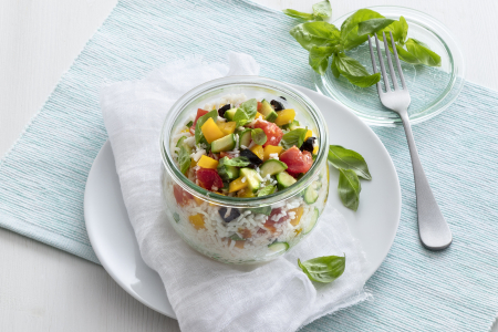 Rice salad in jar cooking