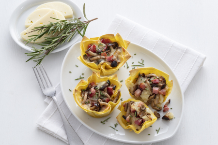 Lasagna cupcakes with pioppini mushrooms