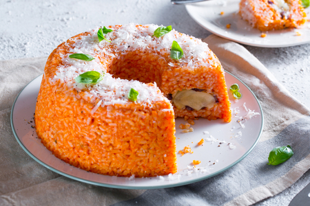 Rice ring filled with eggplants