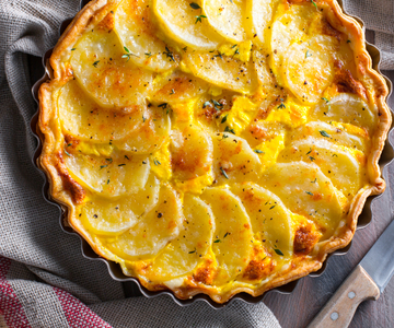 Savory pie with potatoes and mortadella