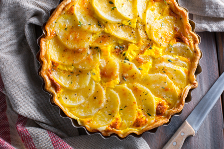 Savory pie with potatoes and mortadella