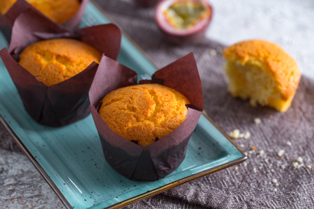 Mango and passion fruit yogurt muffins