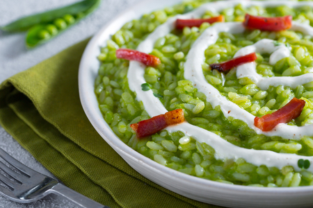 Green risotto with speck and watercress