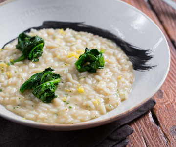 Risotto with potato cream and cuttlefish ragout