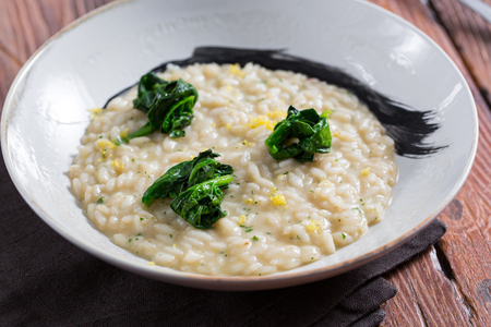 Risotto with potato cream and cuttlefish ragout
