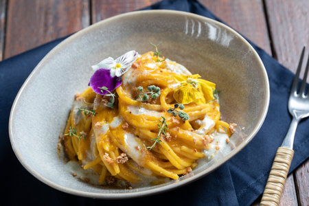 Creamy Pumpkin and Gorgonzola Spaghetti