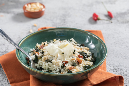 Winter Rice Salad with Turnip Greens and Ragusano