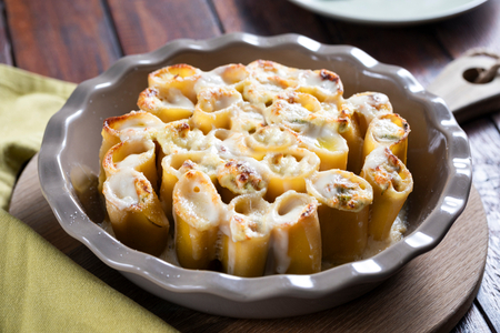 Gratinated Paccheri with Ricotta and Zucchini Flowers