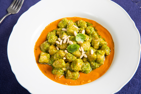 Whole wheat gnocchetti with pesto and cherry tomatoes