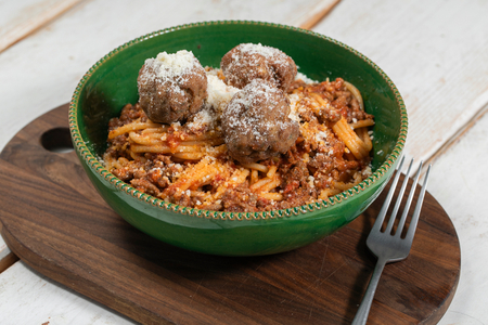 Spaghetti with meat sauce and meatballs