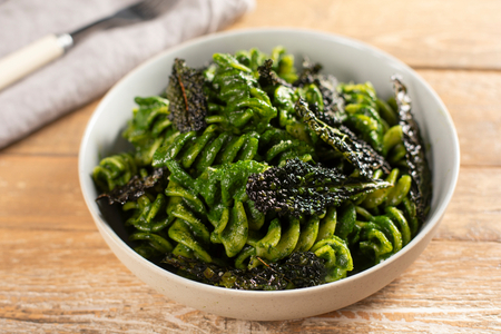 Fusilloni with black cabbage cream