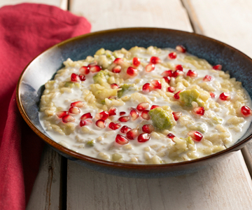 Risotto with Romanesco broccoli, pomegranate, and kefir