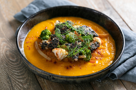 Roasted Pumpkin Cream with Crunchy Vegetables