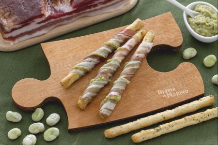 Breadsticks with Fava Bean Puree and Bacon