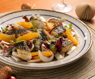 Pan-fried Turbot with Orange, Radicchio, and Walnut Salad