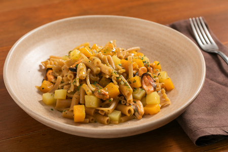 Pasta with Pumpkin, Potatoes, and Mussels