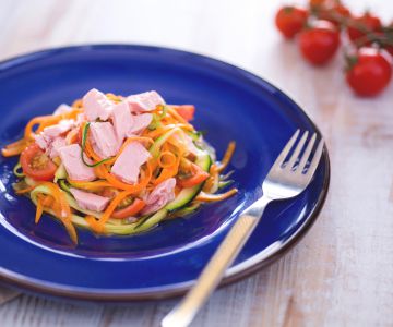Zucchini and Carrot Noodles with Tuna and Tomato