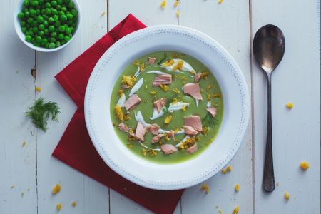 Pea and Potato Velouté with Tuna Crumbs