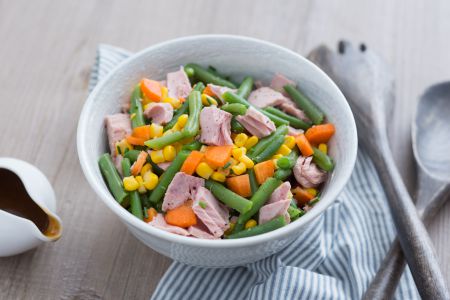Green bean, carrot, corn, and tuna salad