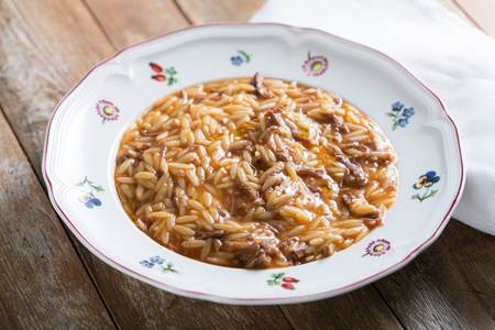 Pasta in meat broth