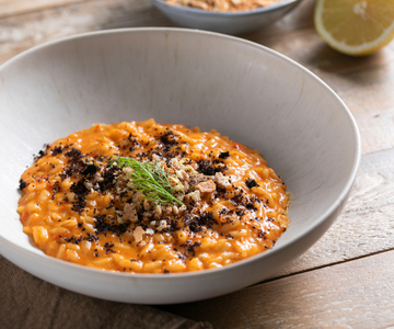 Risotto with Sweet Peppers and Anchovy Crumble