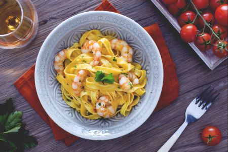 Fettuccine with shrimp and brandy cream