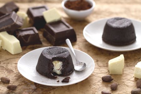 Chocolate cake with white molten center