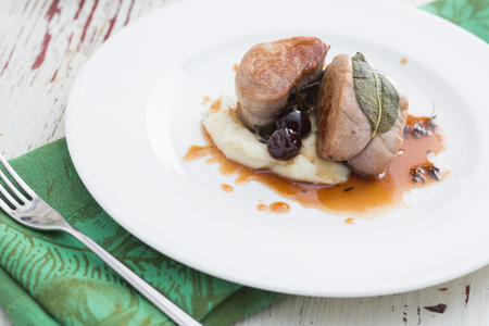 Pork Tenderloin with Sour Cherries and Potato Cream