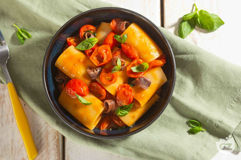 Paccheri with Anchovies and Cherry Tomatoes