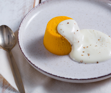 Pumpkin flan with gorgonzola fondue