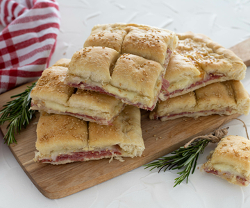 Rustic focaccia with salami and cheese