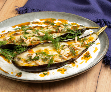 Roasted eggplant with burrata and chili oil