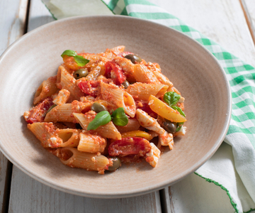 Pasta salad with feta and cherry tomatoes