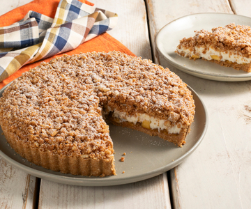 No-bake ricotta and peach crumb cake