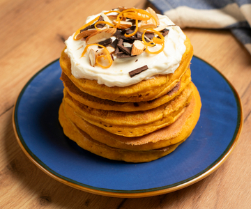 Carrot pancakes with cream cheese spread