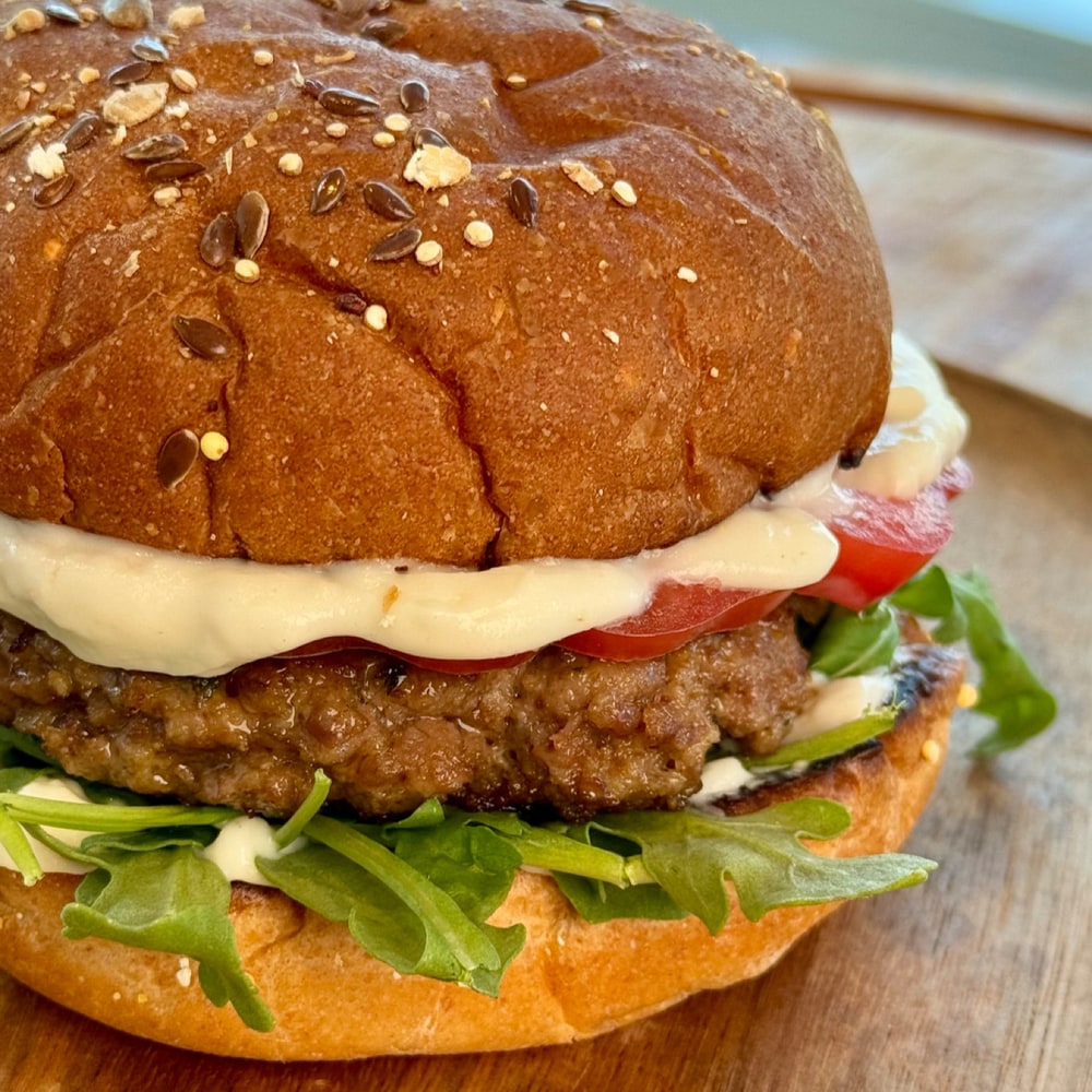 Burger with pecorino romano fondue